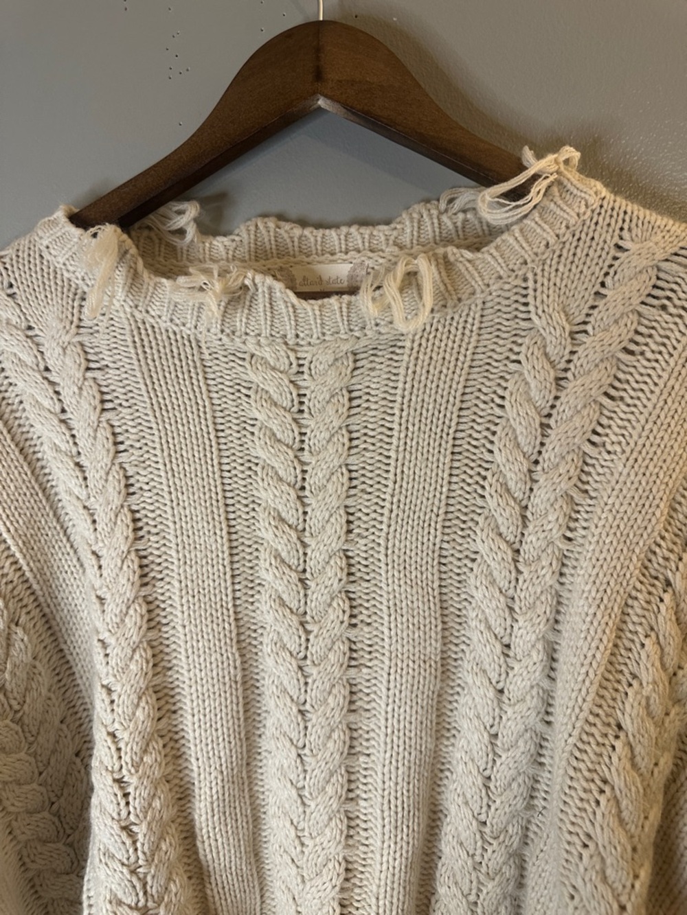Altar’d State Distressed Cable Knit Cropped Sweater Boho Cream M - Picture 6 of 7